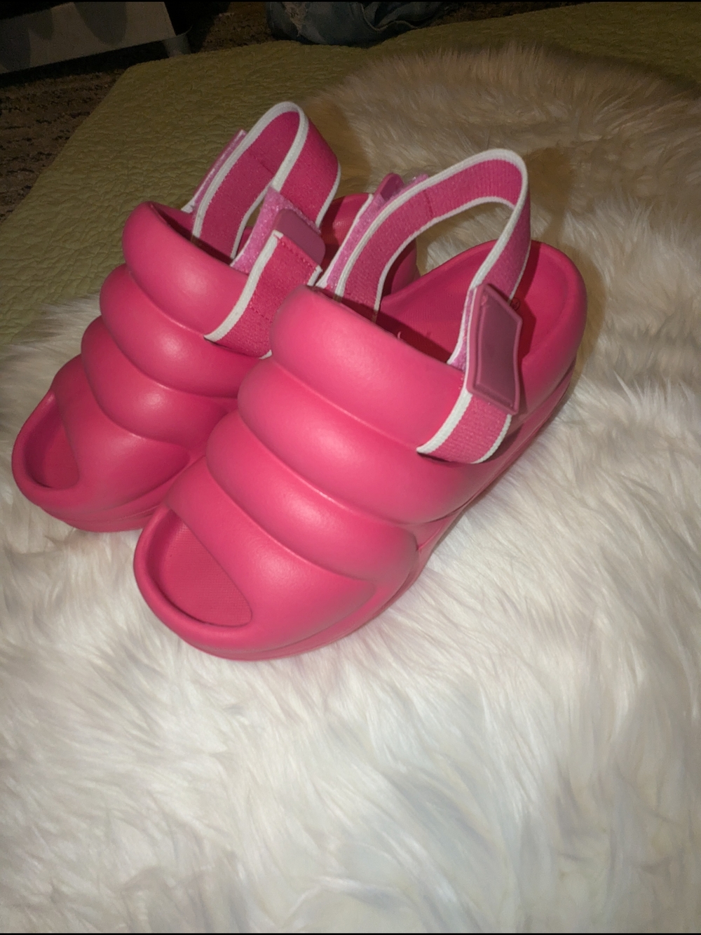 Nature Breeze Hot Pink Padded Slide Sandals with Elastic Back